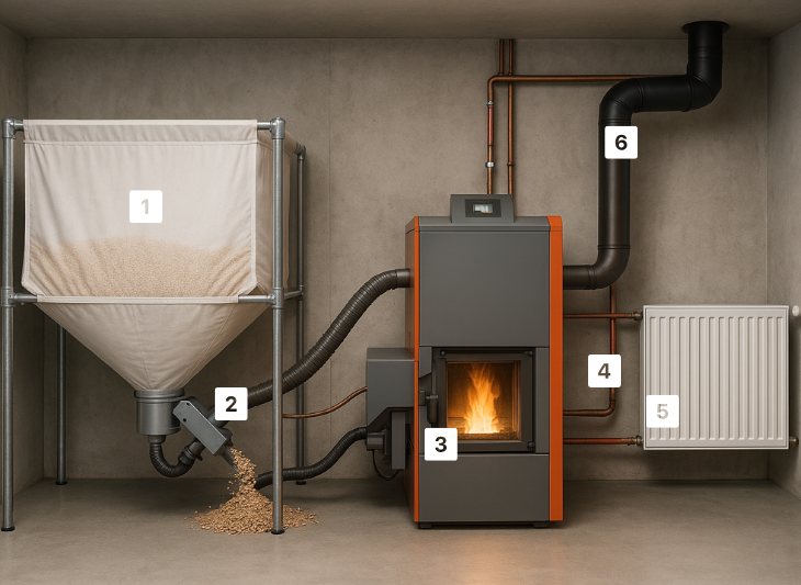 Schéma de principe de la chaudière à granulés